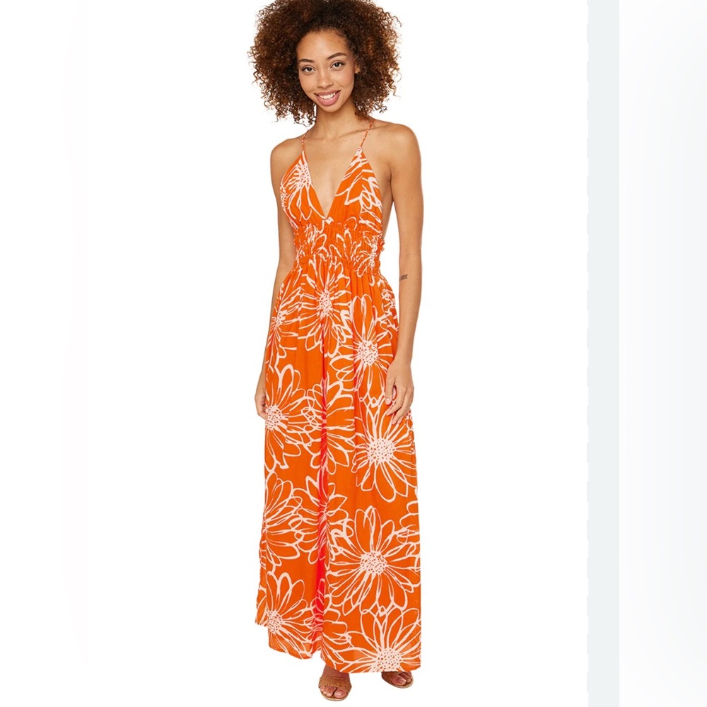 Faithfull the Brand Bisetta Orange Floral Maxi Dress